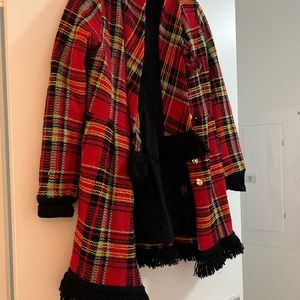 Betsey Johnson Knit Red plaid coat with gold detailing